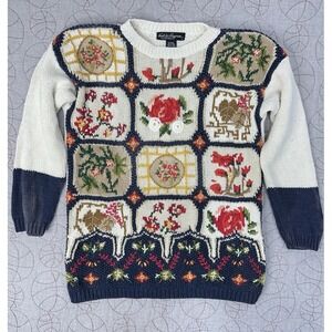 Gladys Bagley Pullover‎ Sweater Multicolor Floral Embroidered / Women's Small